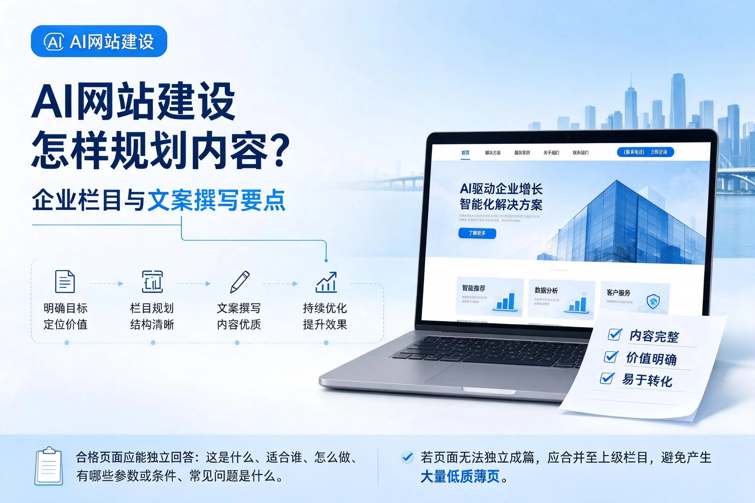 AI网站建设怎样规划内容？阿拉尔企业栏目与文案撰写要点